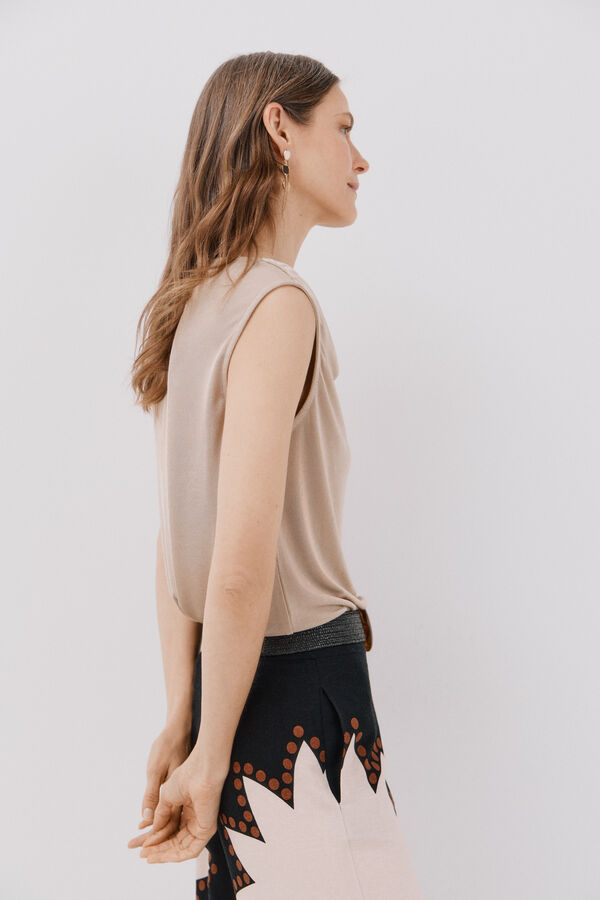Cortefiel Satin draped  knit  top Nude