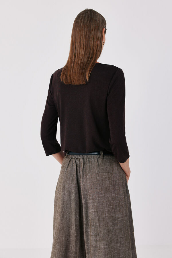 Cortefiel Boat neck T-shirt Dark brown