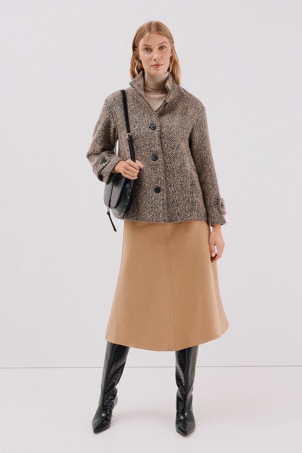 Cortefiel Short structured fabric coat Printed beige