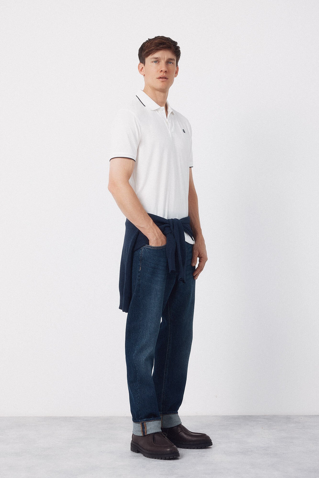 Cortefiel Coolmax&reg; jacquard collar polo shirt