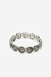 Cortefiel Elastic bracelet with metal pieces and crystals Dark grey