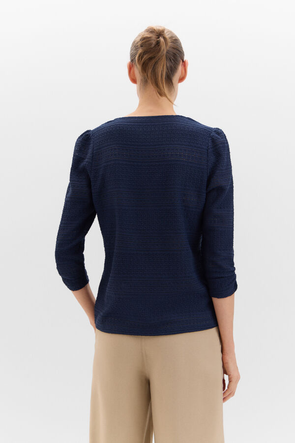 Cortefiel V-neck textured top Navy