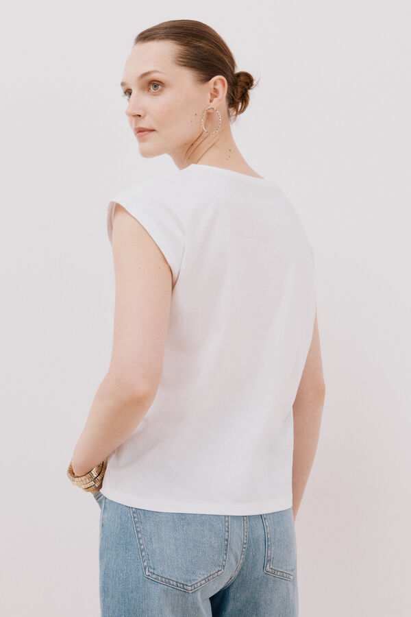Cortefiel Printed and embroidered sleeves T-shirt White