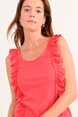 Cortefiel Women's short sleeve top with ruffles Coral