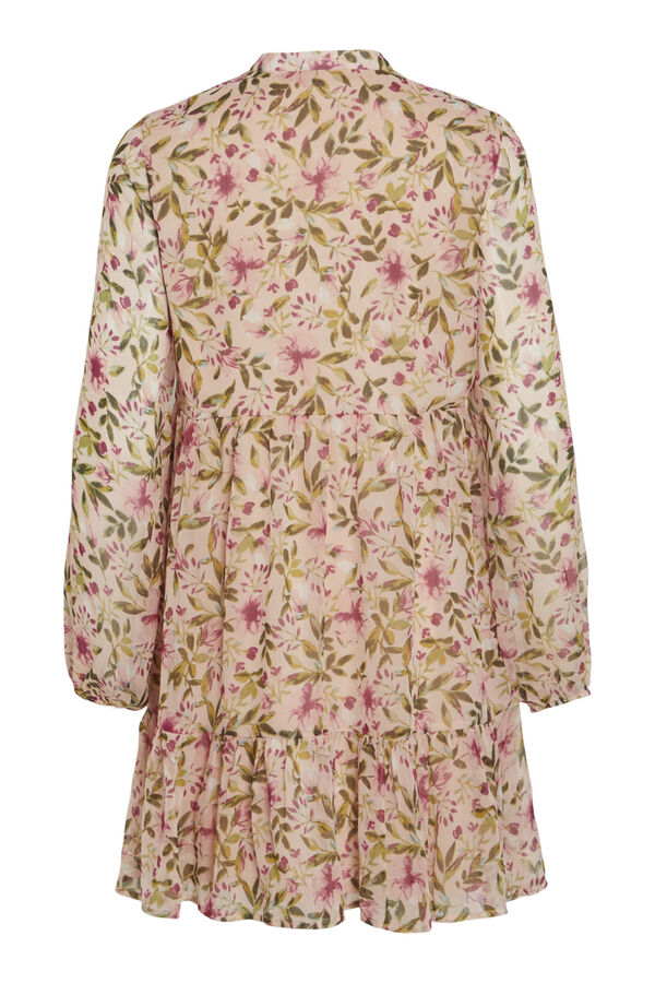 Cortefiel Long-sleeved printed short dress Pink