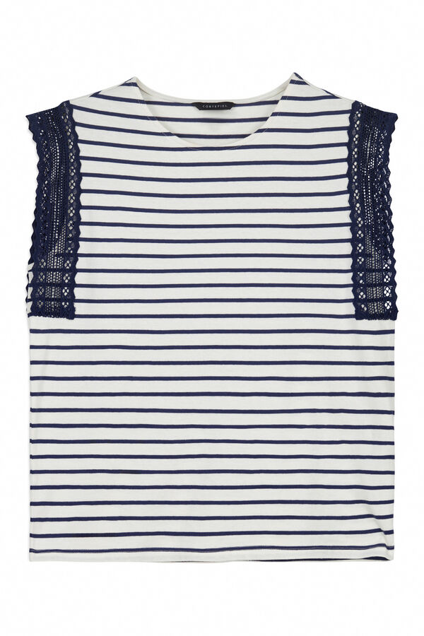 Cortefiel Guipure sleeve -shirt Printed blue