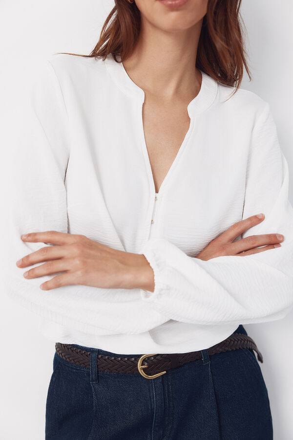 Cortefiel Mandarin blouse with buttons Ivory