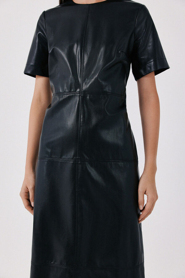 Cortefiel Vestido efecto piel Negro