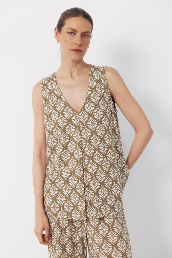 Cortefiel Long pleated top Printed green