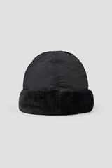 Cortefiel Nylon faux fur beanie Black