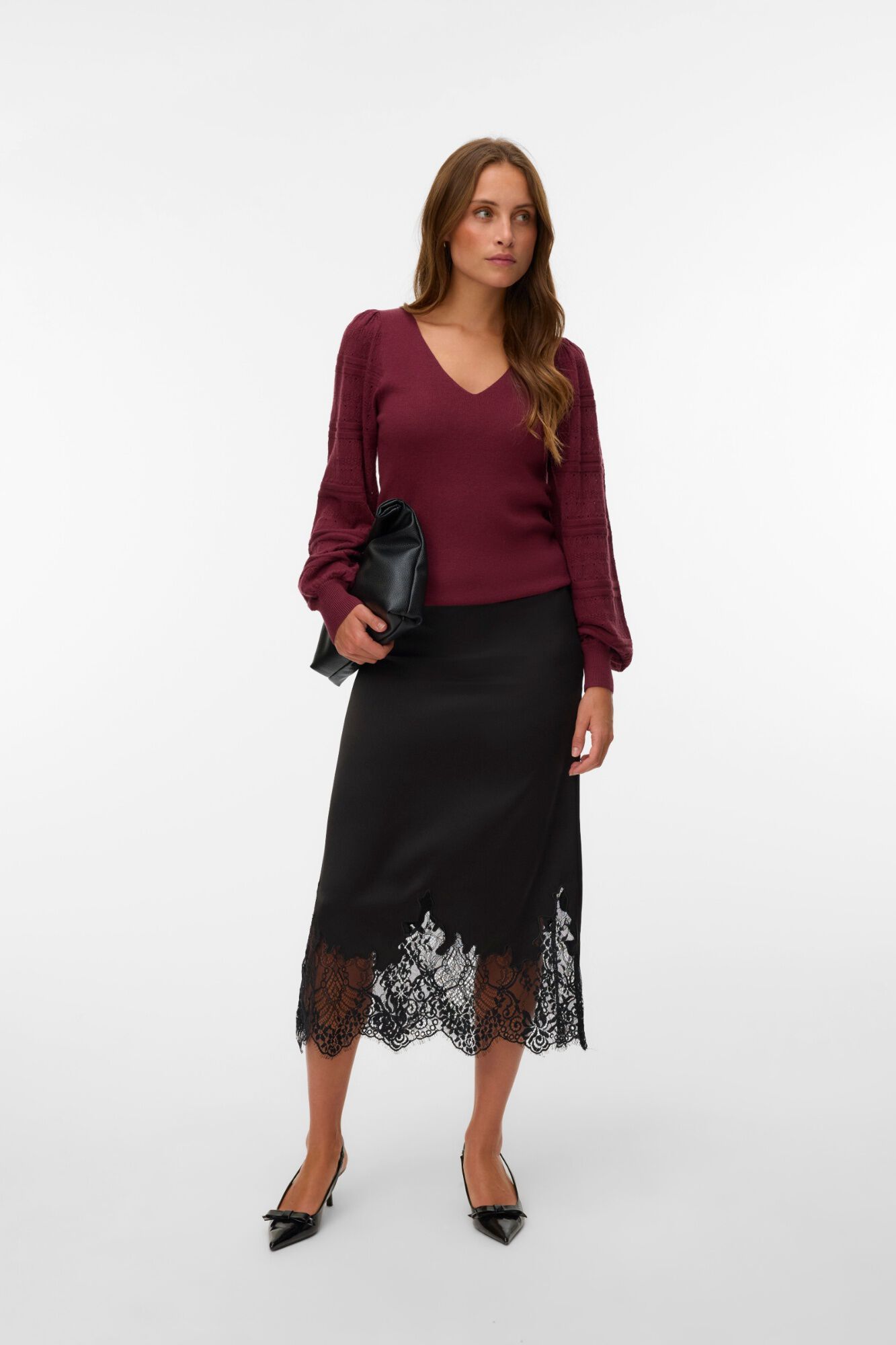 Vero Moda Camisola de bico com mangas abalonadas