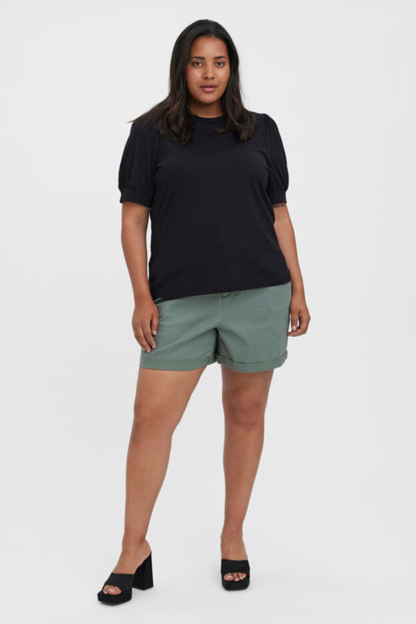 Cortefiel Plus size puff-sleeved T-shirt Black