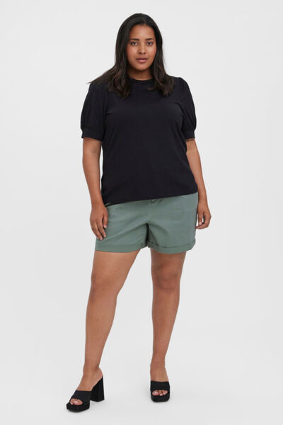 Cortefiel Plus size puff-sleeved T-shirt Black