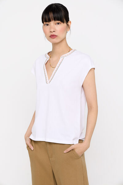 Cortefiel Camiseta mao bordado Blanco