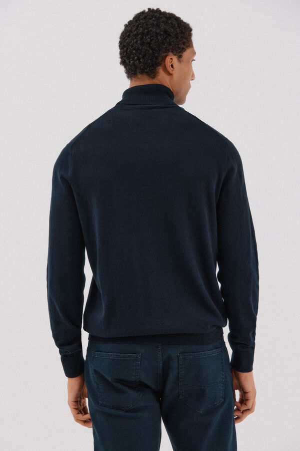 Cortefiel Cotton/silk cashmere high neck jumper Navy