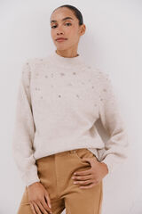 Cortefiel Jersey with rhinestones and pearls Ivory