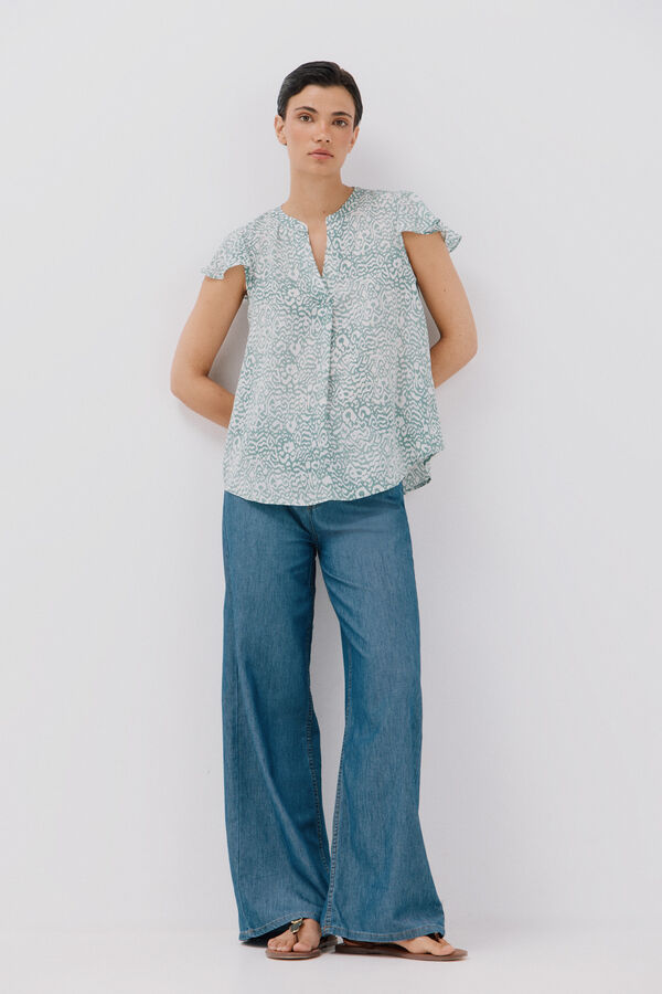Cortefiel Blusa manga volante Printed green
