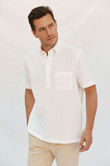 Cortefiel Plain cotton linen short sleeve shirt White