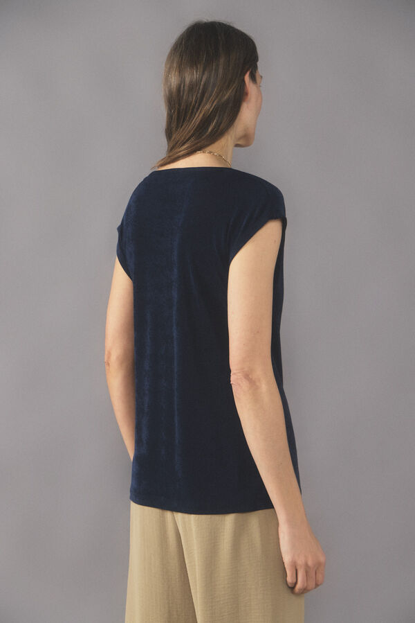 Cortefiel Draped jersey-knit top Navy