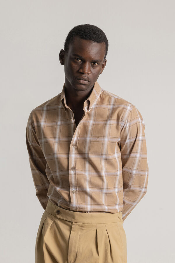 PuroEGO Camisa xadrez de algodão slim fit Castanho