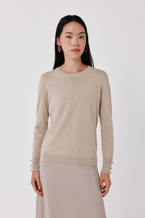 Cortefiel Round neck jumper Nude