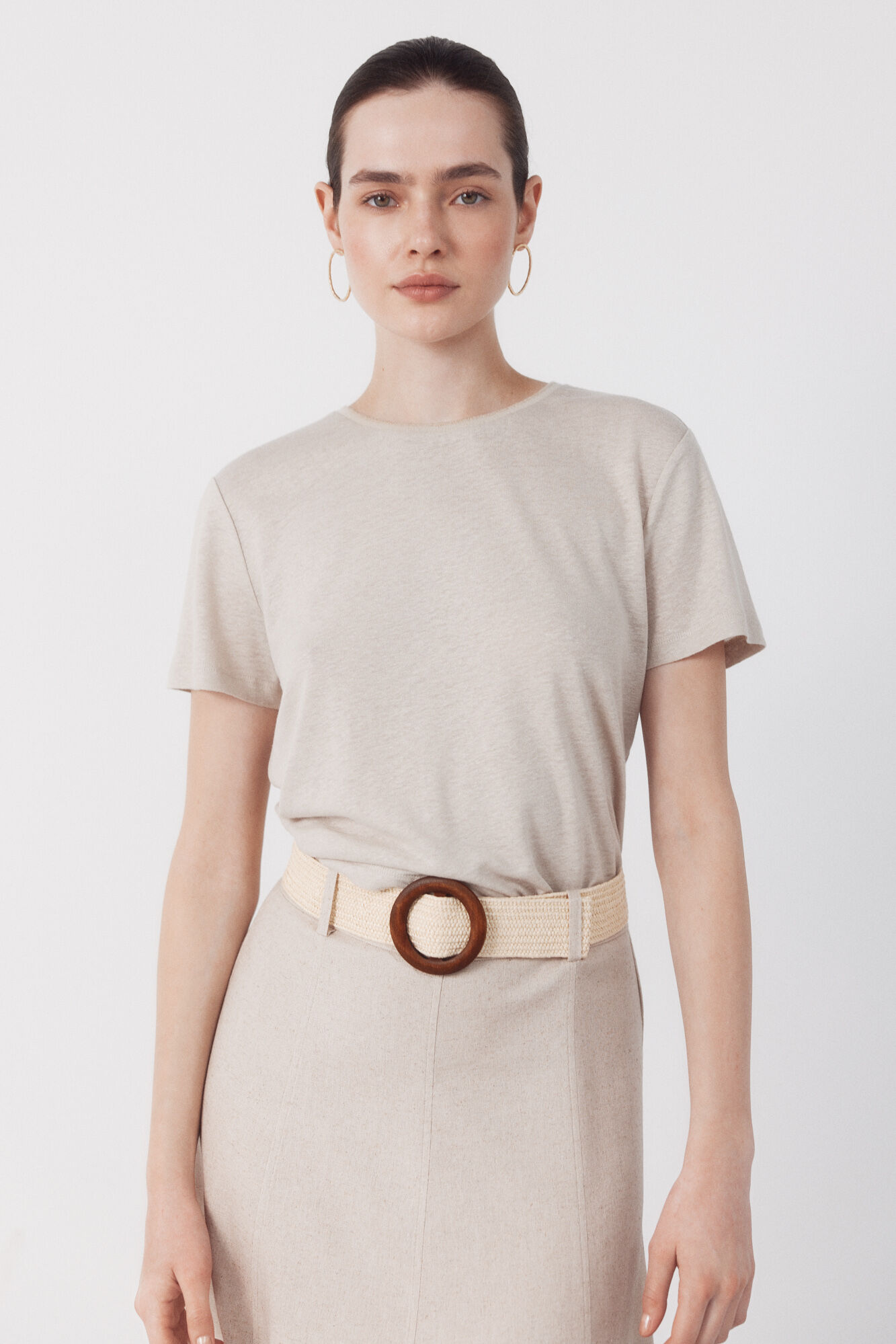 Cortefiel Camiseta de linho com decote em lurex