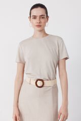 Cortefiel Linen -shirt with lurex neckline Beige