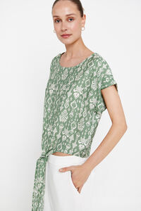 Cortefiel Short-sleeved round-neck blouse Printed green