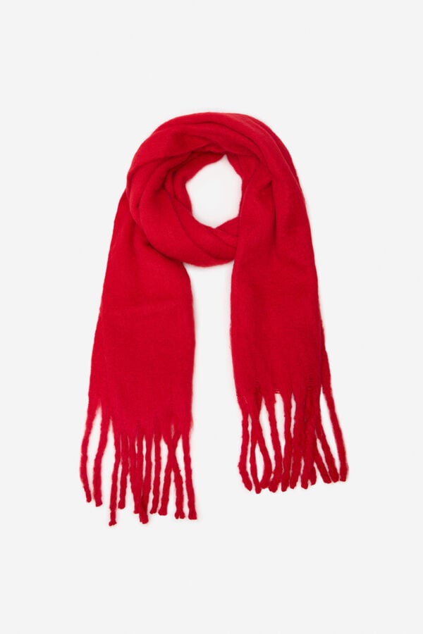 Cortefiel Plain fringed scarf Red