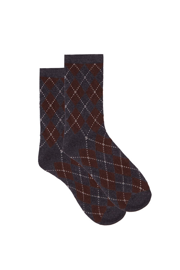 Cortefiel Classic argyle long socks Printed brown