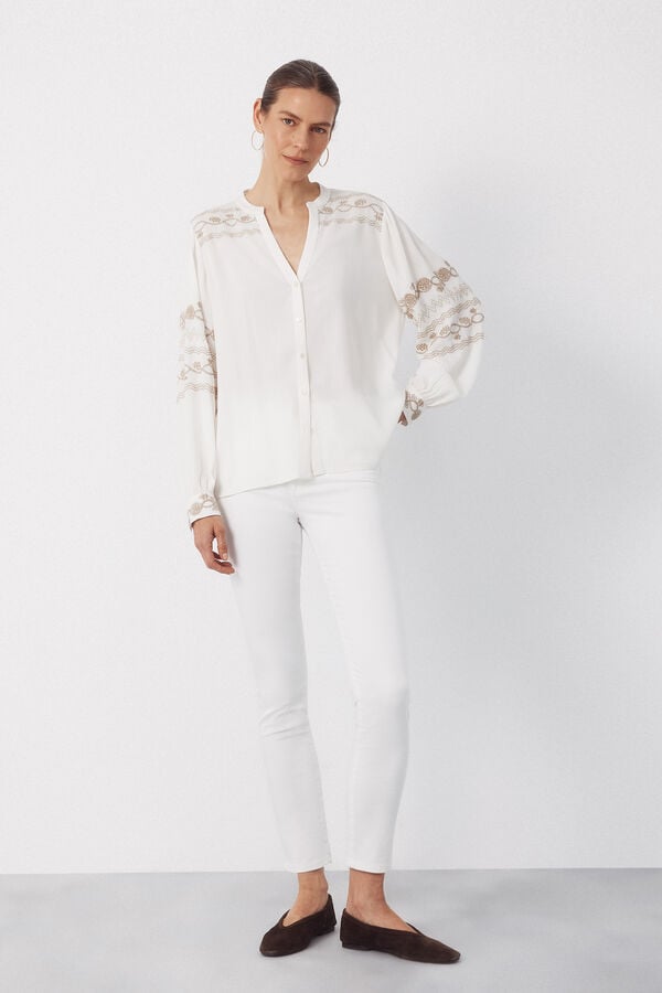 Cortefiel Embroidered blouse Ivory