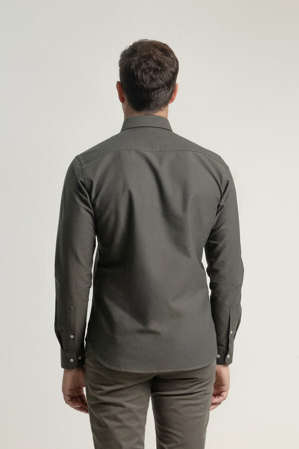 PuroEGO Camisa oxford de algodão slim fit Verde