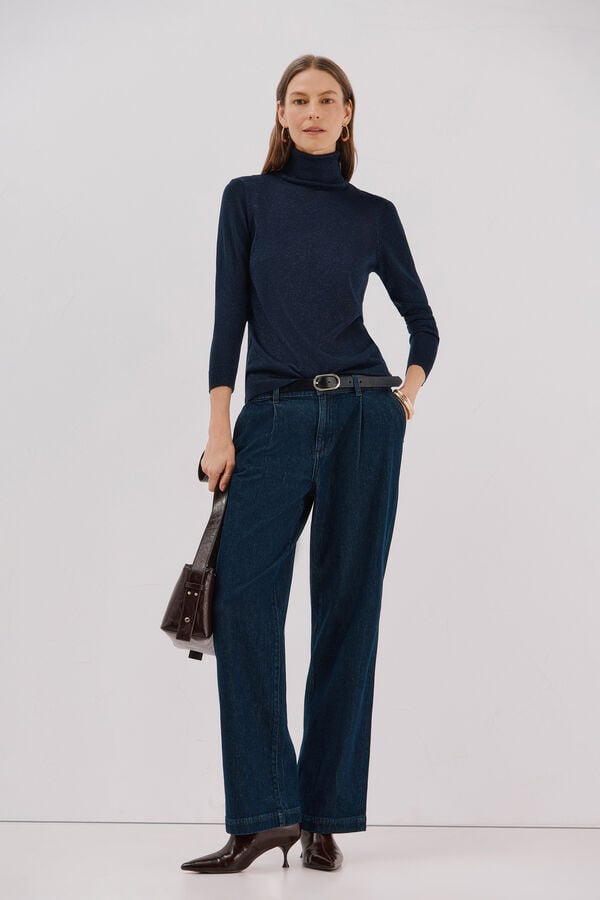 Cortefiel Fine lurex sweater Navy