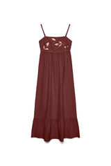 Vero Moda Vestido comprido em algod&atilde;o com bordados Castanho