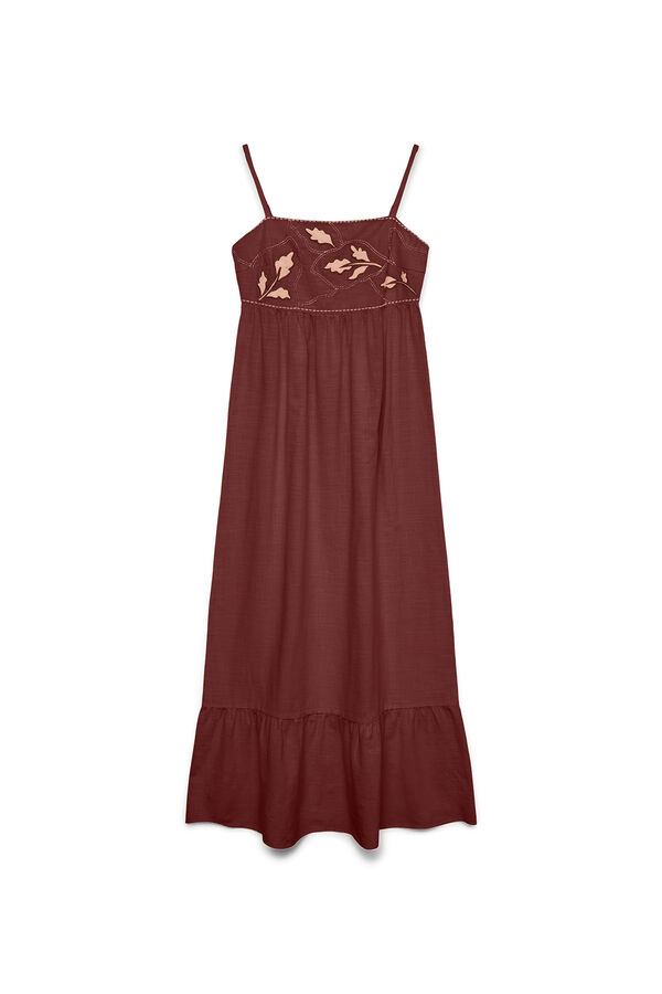 Vero Moda Vestido comprido em algod&atilde;o com bordados Castanho