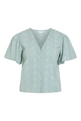 Vila Blusa de manga curta com bordado floral Azul