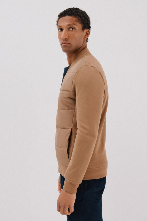 Cortefiel Cárdigan bomber tejido combinado Camel