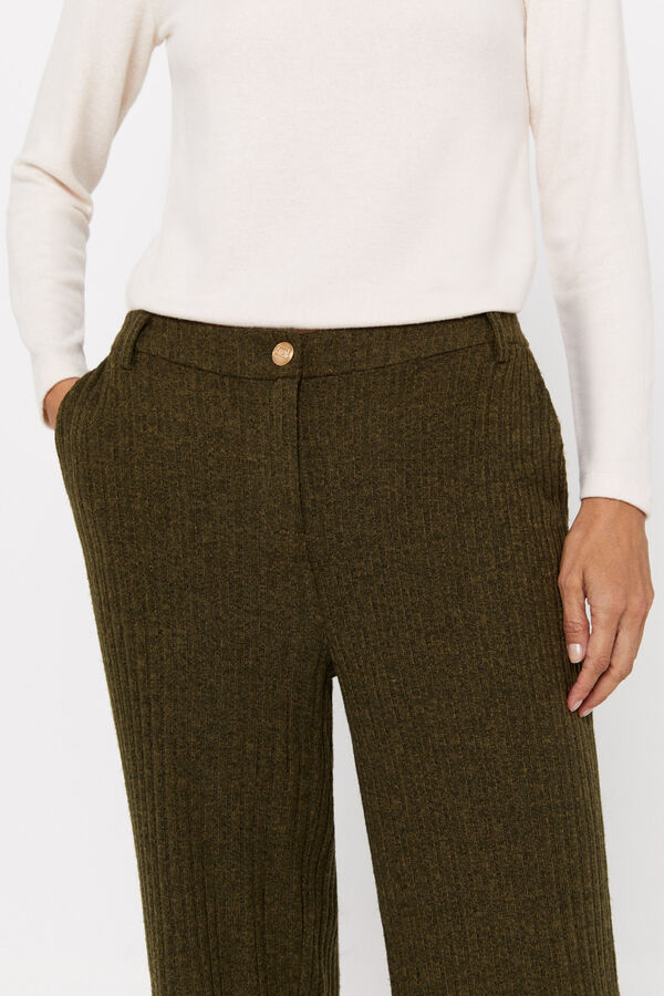 Cortefiel Jersey-knit trousers with striped texture Kaki