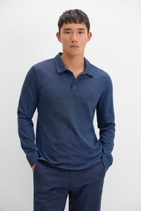 Cortefiel long sleeve tencel cotton polo shirt Navy