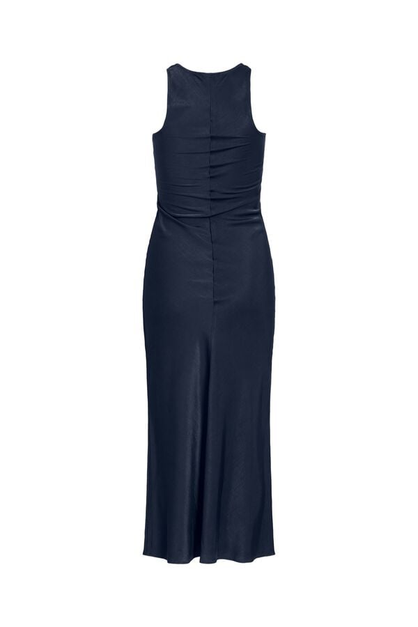 Vila Satin-finish halterneck long dress Navy