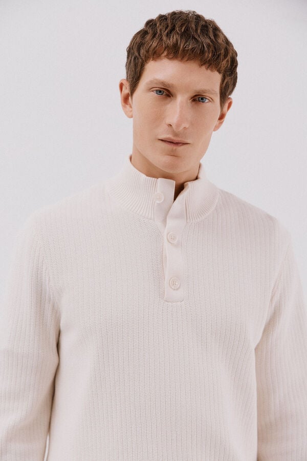 Cortefiel Structured cotton sweater  Ivory