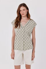 Cortefiel V-neck T-shirt with lace detail Printed white
