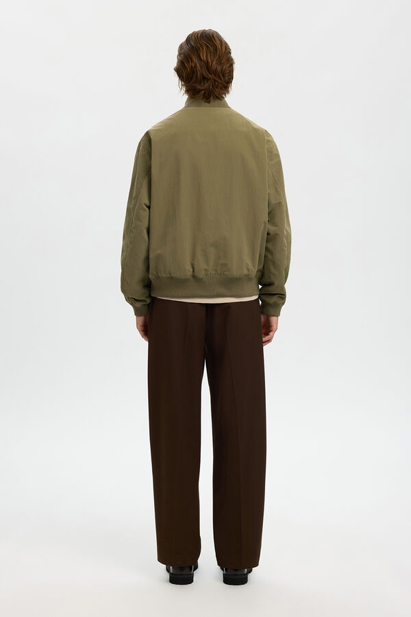 Selected Blus&atilde;o bomber para homem liso com fecho-&eacute;clair Verde