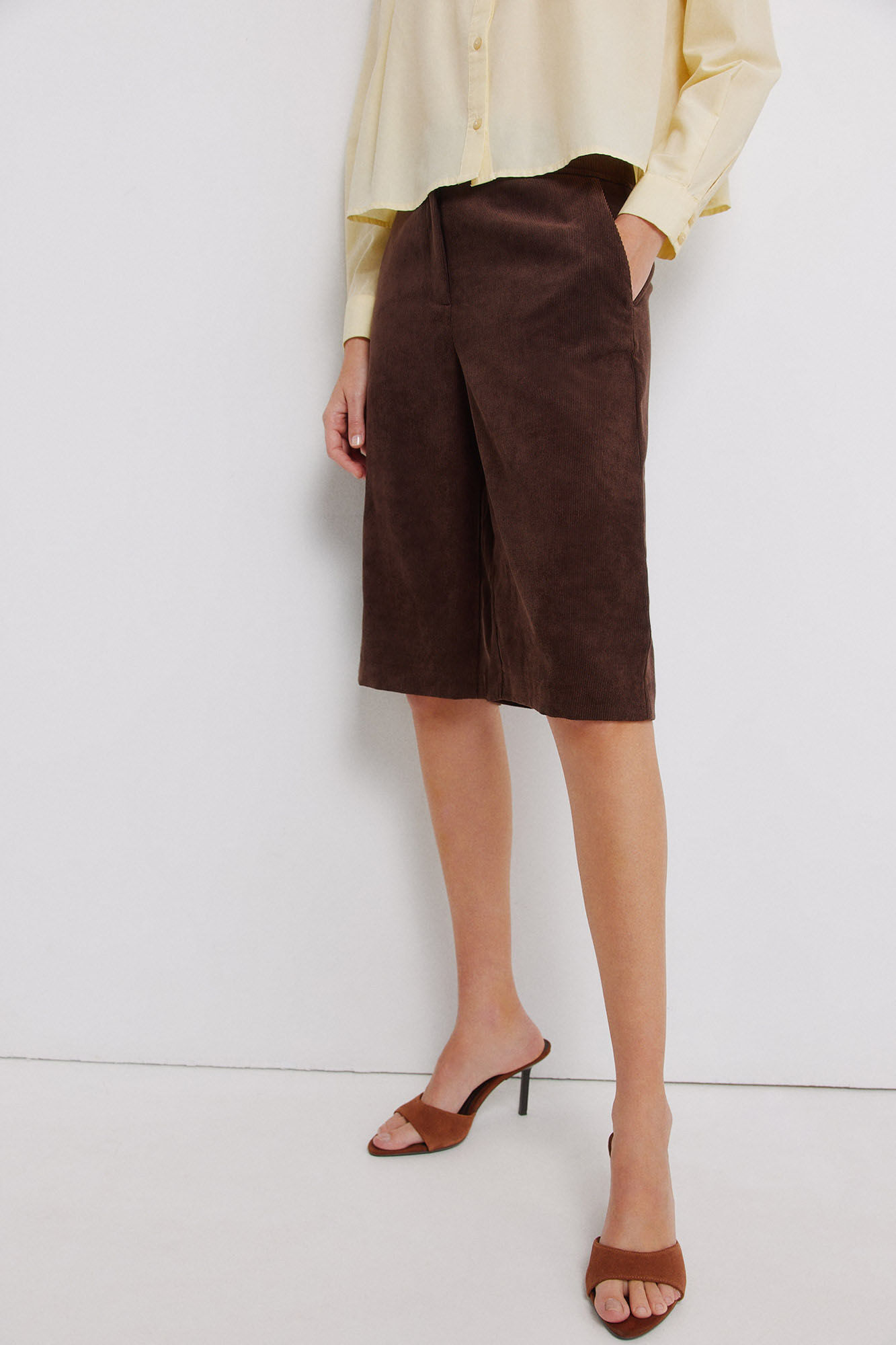 Vila Fine corduroy high-waisted wide leg culottes
