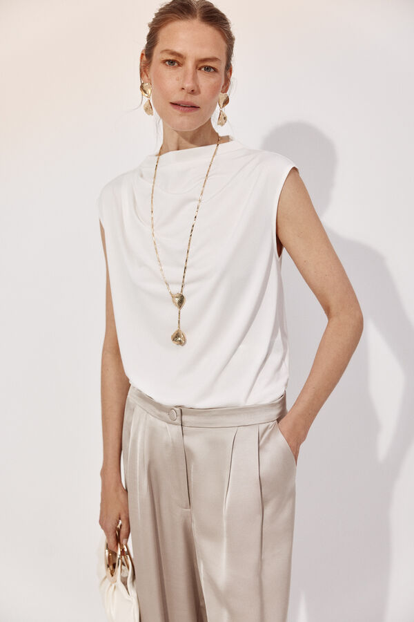 Cortefiel Pleated sleeve top Ivory