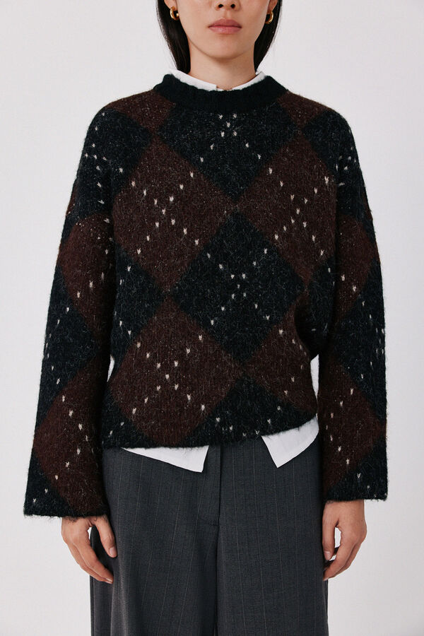 Cortefiel Diamond knit jumper Black
