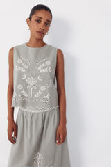 Cortefiel Embroidered top Printed green