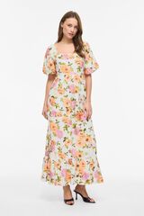 Vila Vestido comprido estampado em viscose Impress&atilde;o