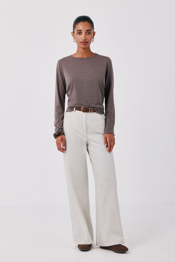 Cortefiel Long sleeve basic T-shirt Beige