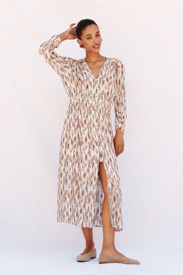 Cortefiel Long printed dress Multicolour